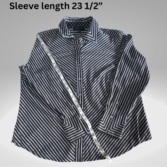 Jones New York Signature Woman Striped Long Sleeve Button Up with Collar Blouse - Picture 11 of 17